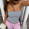 thumbnail image 2 of Striped Tube Tops for Women Teen Girls Strapless Off Shoulder Y2k Crop Bandeau Top Sleeveless Base Tee Summer (L, Blue), 2 of 7