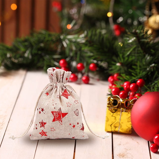 Panxico Liquidation! Sac Cadeau de Noël en Coton Lin Flocon de Neige avec Poche à Cordon, Rangement de Bonbons en Lin, Conteneurs de Rangement de Noël
