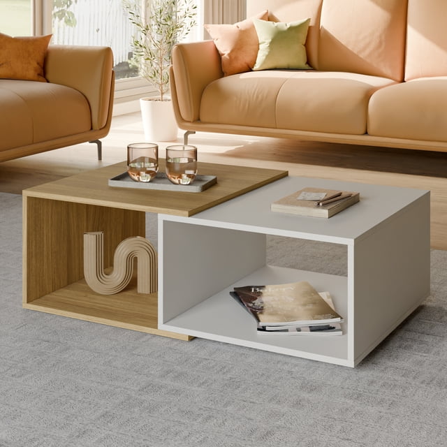Mesa de Centro Madik Estilo Moderno Combinado Blanco/Almendra 704.0023
