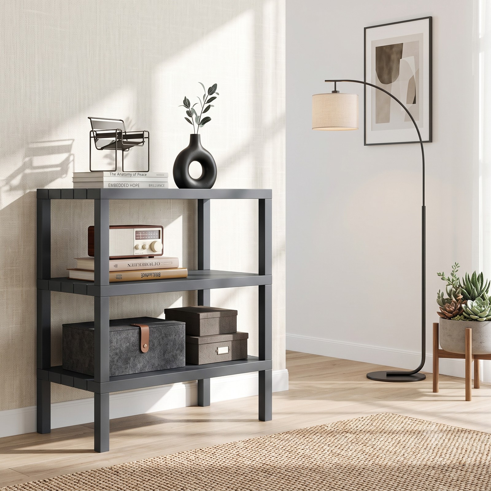 Biotree 6-Tier Plastic Modular Storage Shelves, Freestanding Open Shelving Rack Organizer for Living Room, Kitchen, Bathroom and Garage, Tool-Free Assembly, Gray