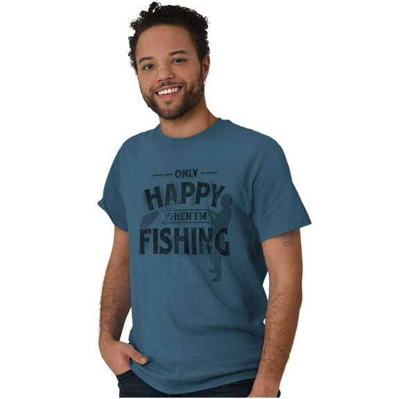 Fishing Funny Happy Angler Fishermens Men's Graphic T Shirt Tees Brisco Brands S