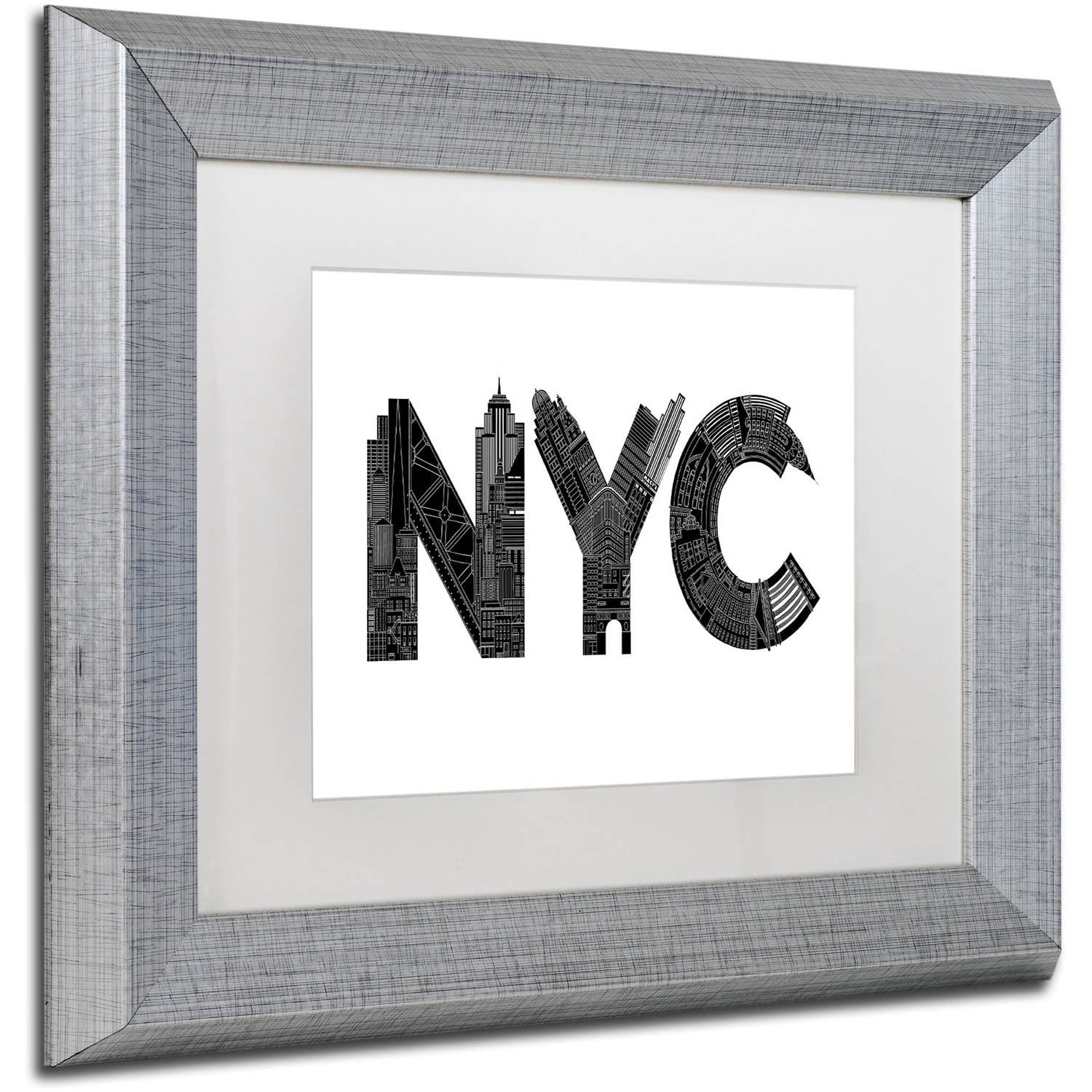 Trademark Fine Art 'NYC' Canvas Art by Robert Farkas, White Matte, Silver Frame