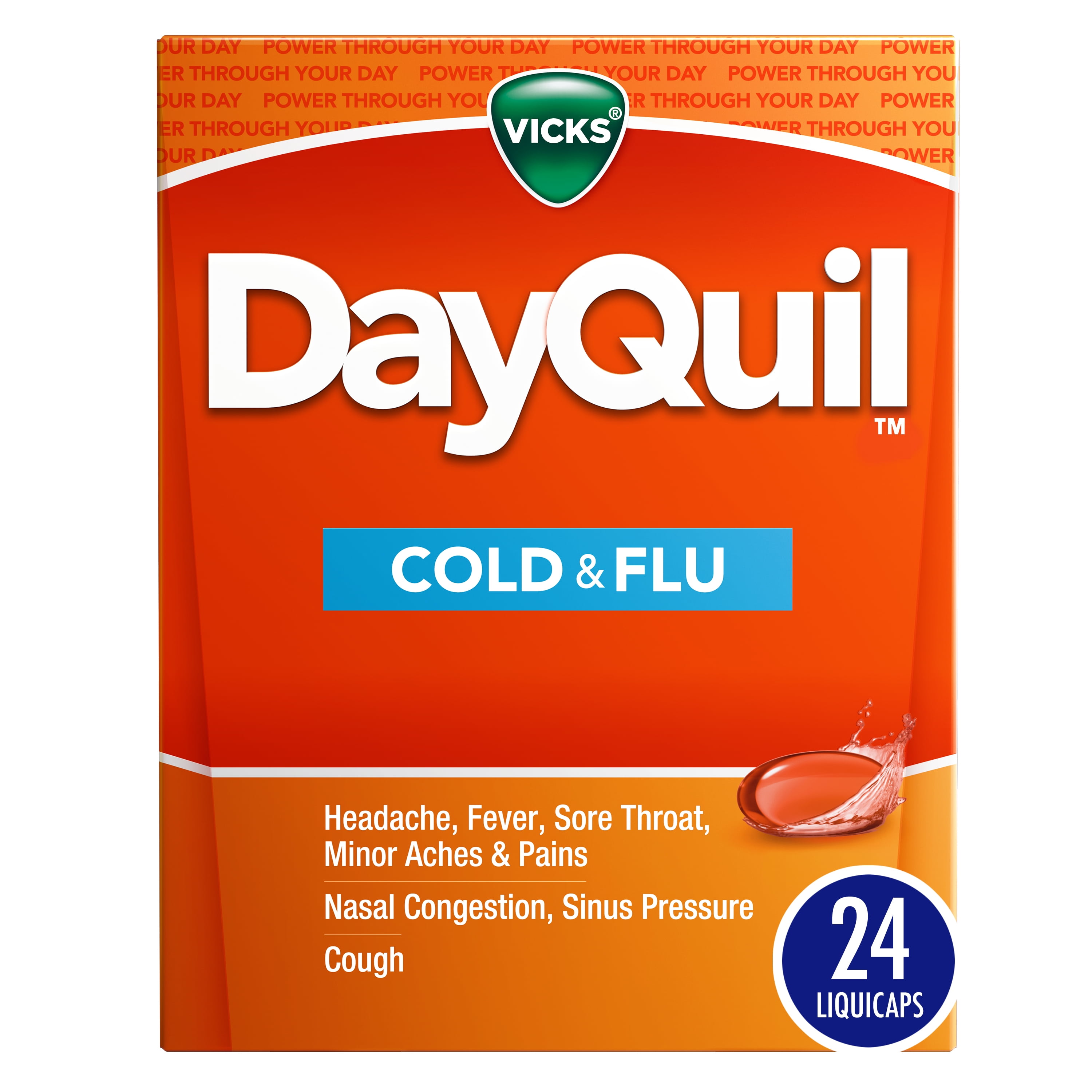 Vicks DayQuil Cold and Flu Medicine, Non-Drowsy Daytime Relief, 24 Liquicaps