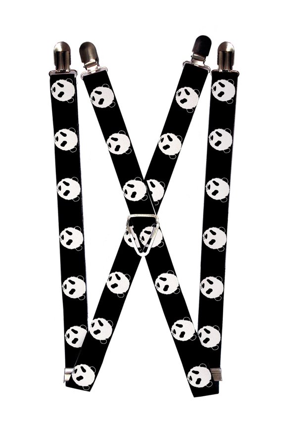 Cute Black and White Panda Bear Faces on Black Suspenders