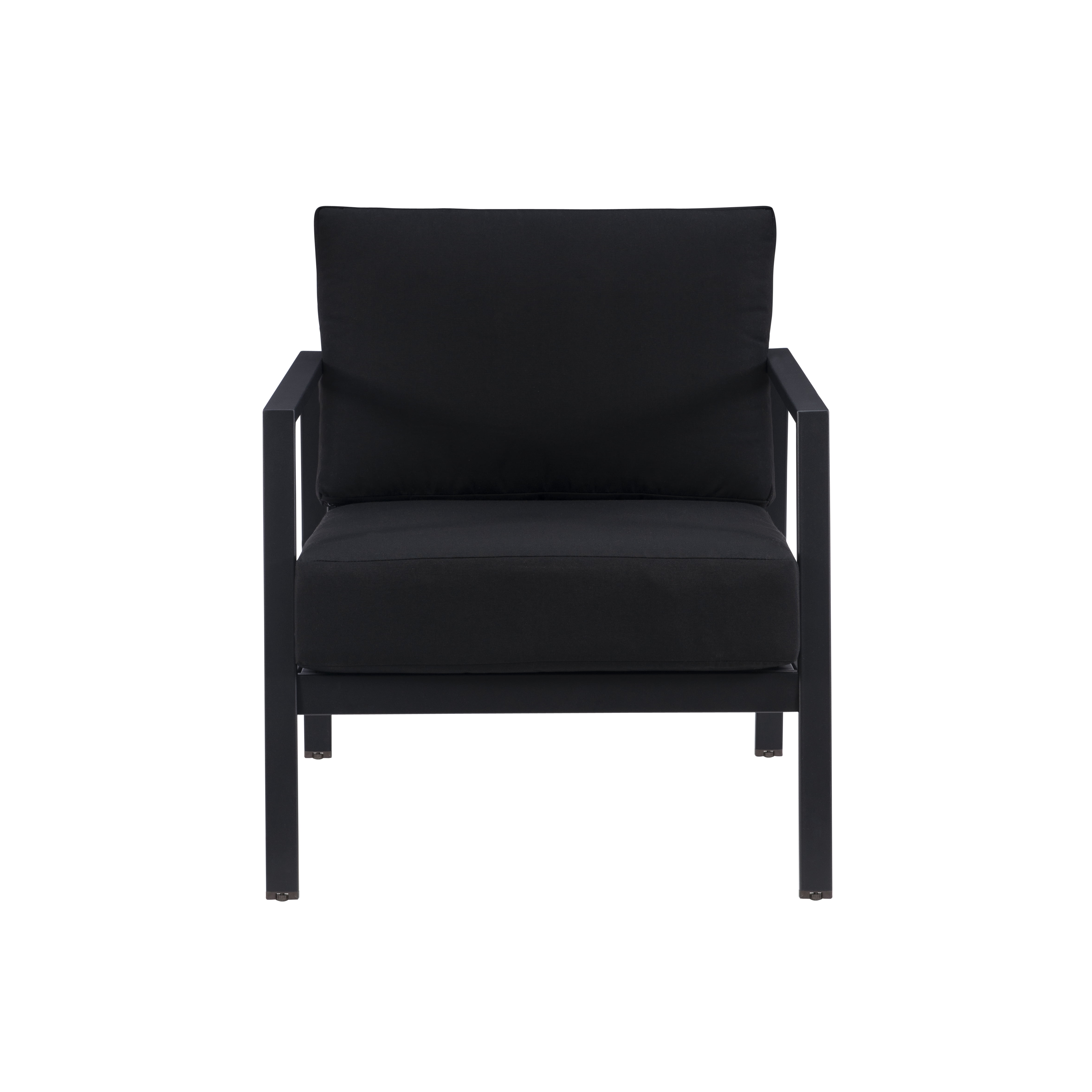 Linon Arlington Metal Outdoor Lounge Chair with Cusions, Black