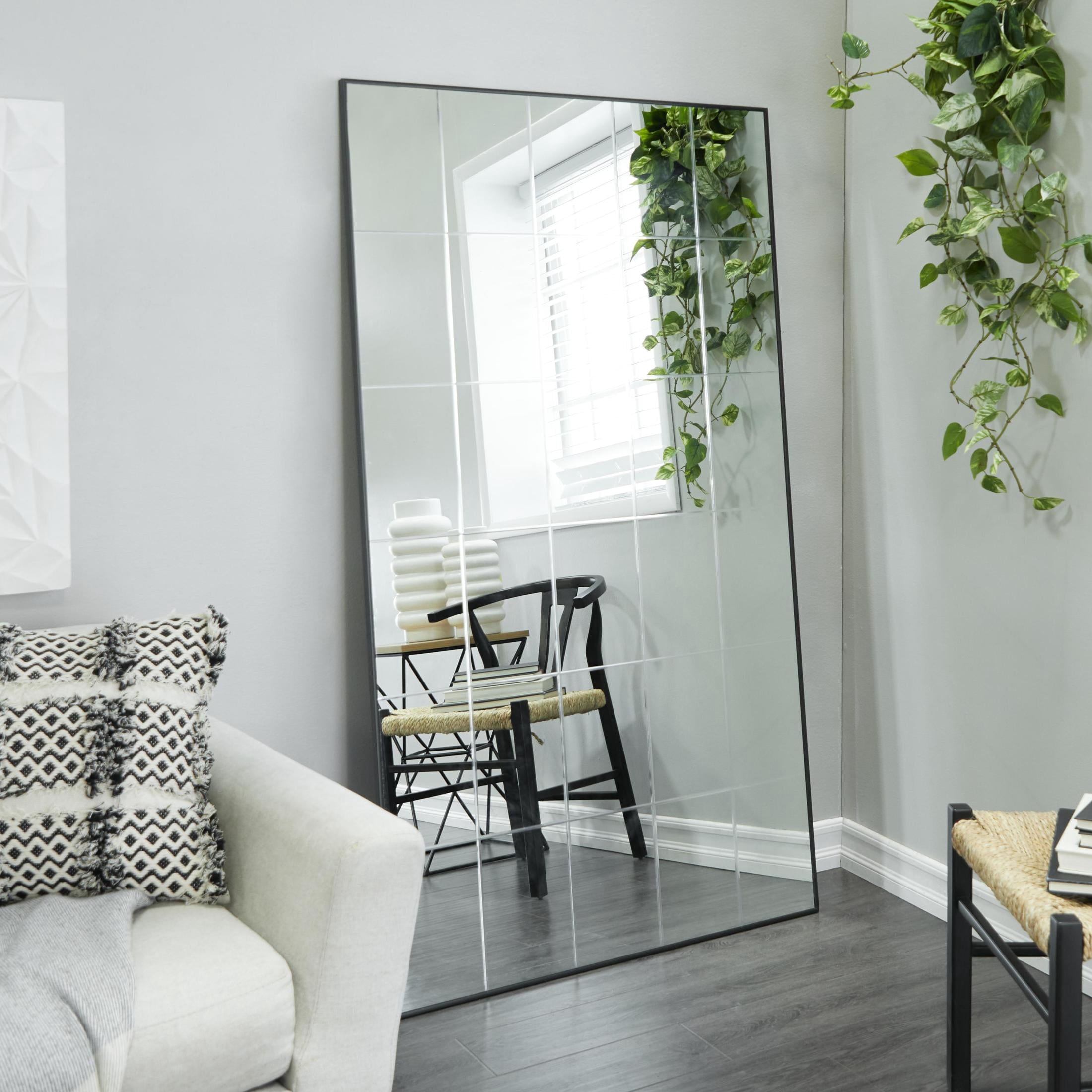 DecMode 37" x 67" Black Grid Style Panel Wall Mirror