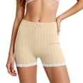 thumbnail image 2 of Costeam Womens High Waist Embossed Knit Lace Biker Shorts Elegant Bow Decor Detail Soft Breathable Fabric Side Pockets Elastic Waist Chafe Resistant Relaxed Fit Sleep Casual Short Bottoms, 2 of 7
