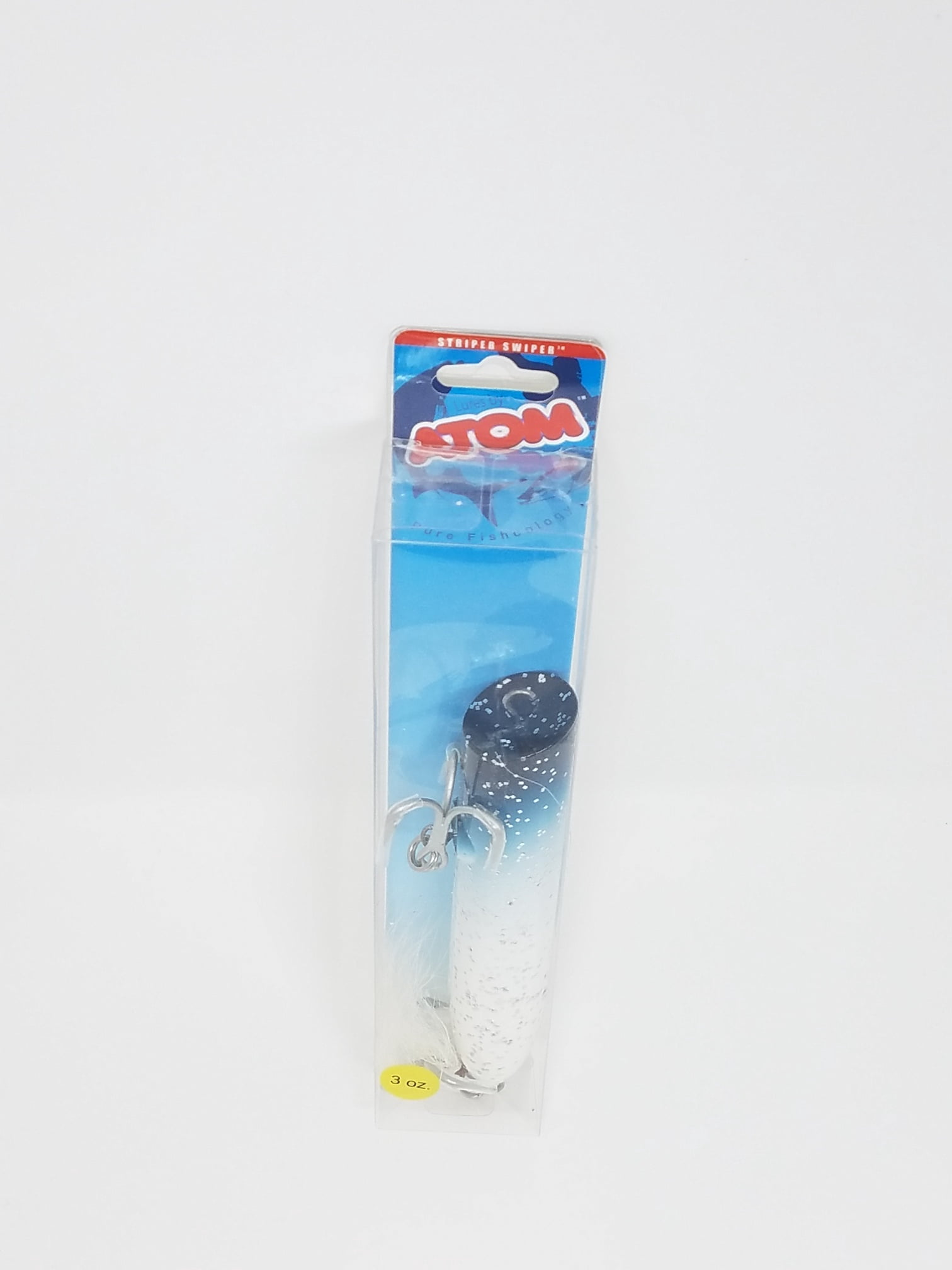Atom Freshwater 3 oz, Striper Swiper, Top Water Popper Hard Bait Fishing Lure, Blue/silver