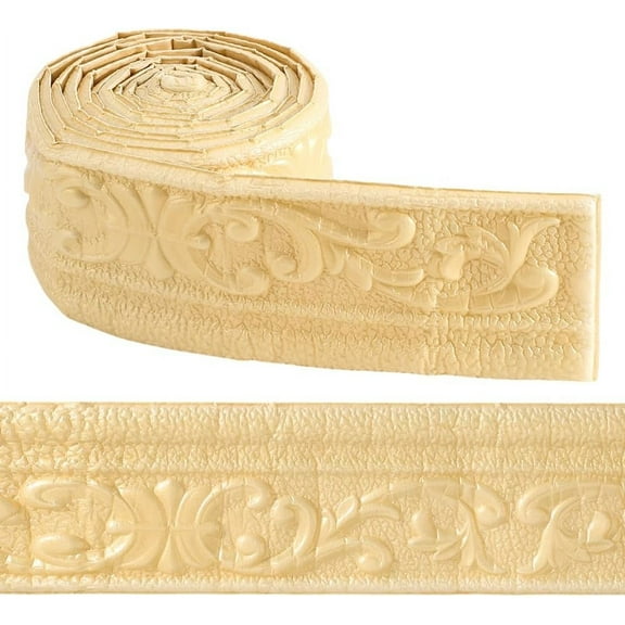 90.5 x 3.14in Peel and Stick Crown Molding Wallpaper Border Wheat Self Adhesive Flexible 3D Baseboard Trim Mirror Sticky Wall Edging Base Lines Foam Waterproof for Hotel Home DIY Decor