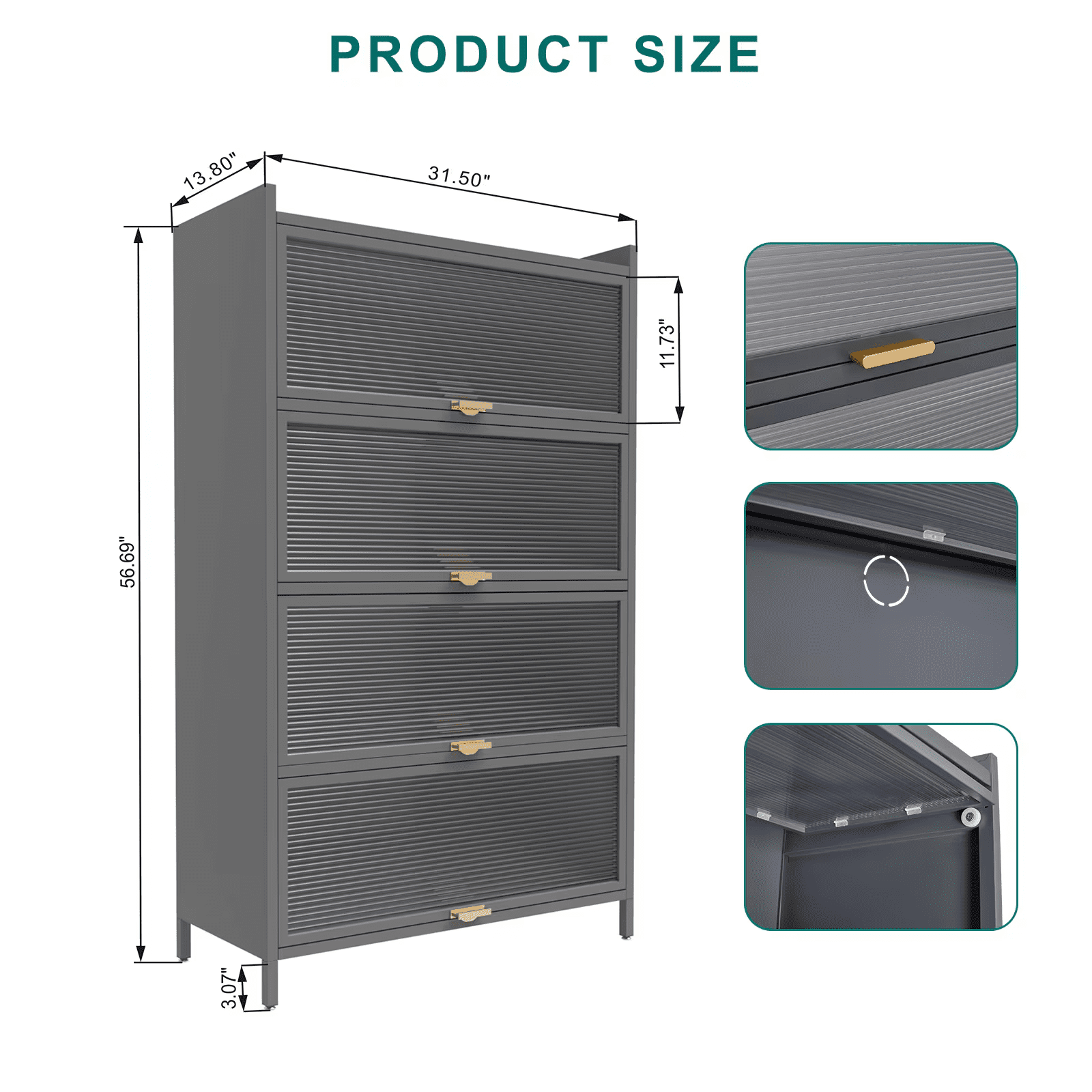 Aukfa 5 Tier Metal Pantry Storage Cabinet, Kitchen Bakers Rack with Flip-up Doors, Gray
