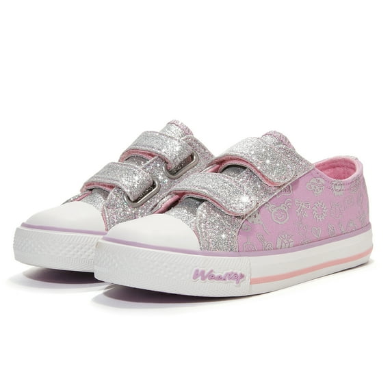 Weestep Toddler Little Kid Girls and Boys School Glitter Hook and Loop Sneaker