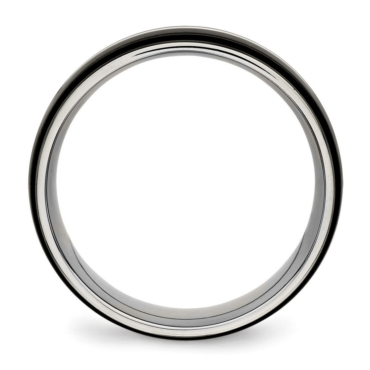 8mm Stainless Steel Polished Black Ip Ridged Edged Ring Size 8.5 Ring for Women