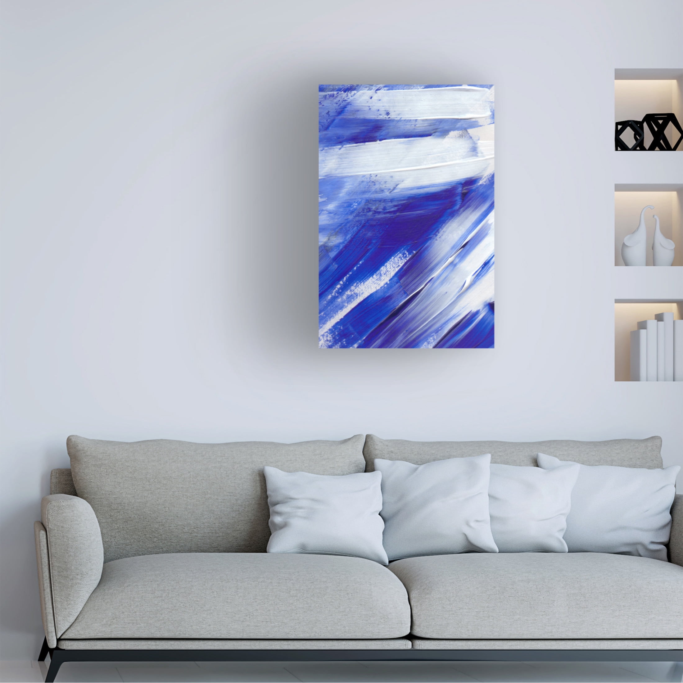 Trademark Fine Art uplusmestudio White On Blue Brush Strokes Canvas Wall Art