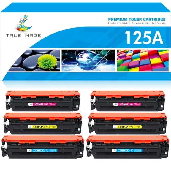True Image 6-Pack Compatible 125A Toner Cartridge for HP CB540A 125A Work with LaserJet CP1215 CP1515N CP1518NI CM1312NFI Printer (2*Cyan,2*Magenta,2*Yellow)