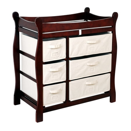 Badger Basket Sleigh Style Baby Wood Changing Table with 6 Baskets