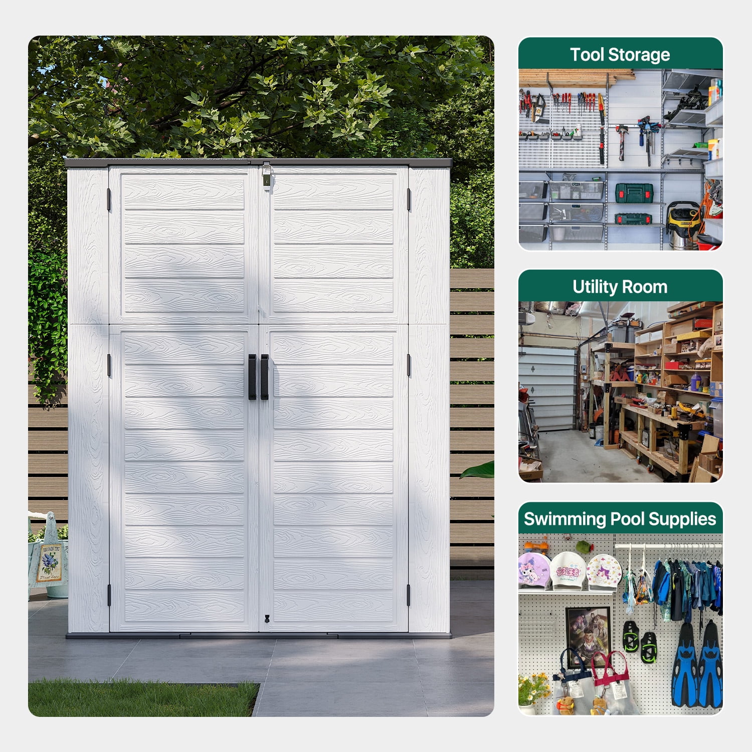 YardCache Waterproof Steel Tool Storage Storage Shed Kit with Floor, 67 in x 42 in x 24 in, White