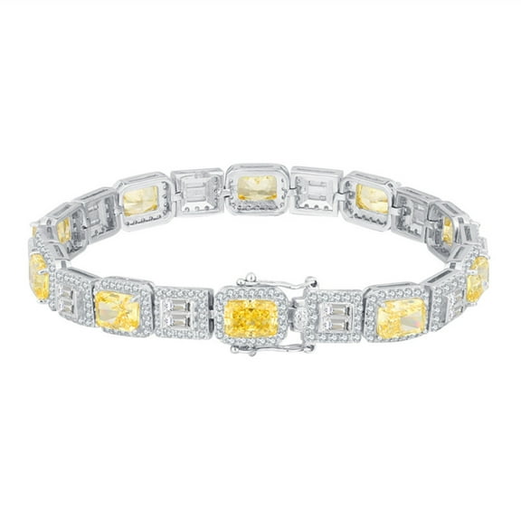 5*7MM Radiant Cut Yellow / Pink Tennis Bracelet for Women 925 Sterling Silver Crushed Ice CZ Simulated Women's Diamond Bracelet for Anniversary Wedding 6.5 Inch