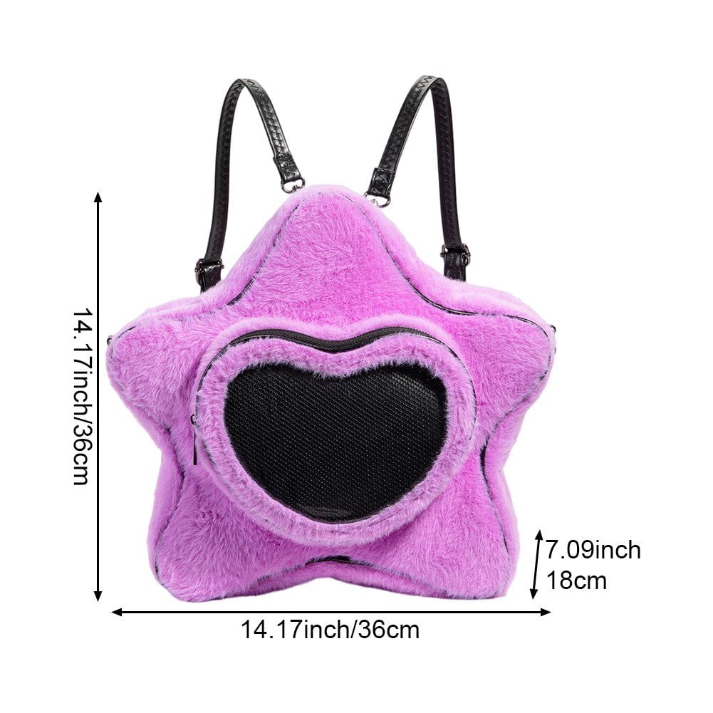 Hzzsbu Cute Star Shape Plush Ita Bag Crossbody Backpack with Display Insert for Women