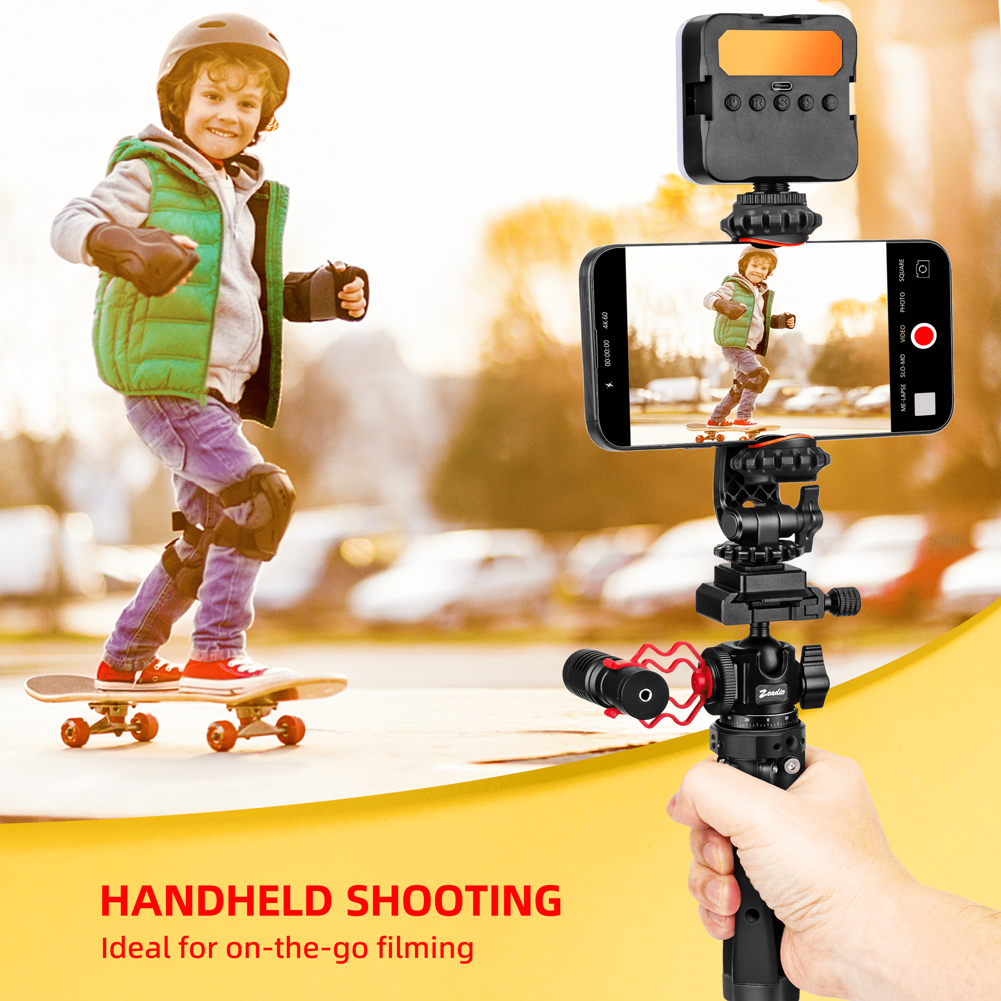 Zeadio Heavy Duty Metal Tripod Kit with Arca Ball Head - Universal Phone Vlogging Kit, Cell Phone Stand & Travel Tripod for iPhone/Android, Camera, Gimbal, Action Cam Etc