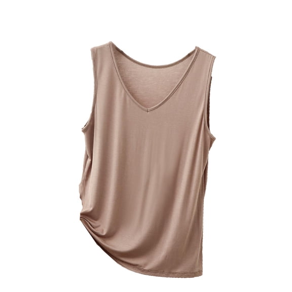 YUGYXL Modal Tank Tops for Women V Neck Sleeveless Summer Casual Basic Shirts Solid Color Loose Fit Basic Clothes Khaki XL