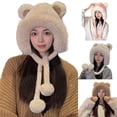 thumbnail image 6 of vnanda Women Winter Fuzzy Plush Earflap Hat Cute Cartoon Bear Ears Pompom Chin Strap Windproof Thermal Beanies, 6 of 10