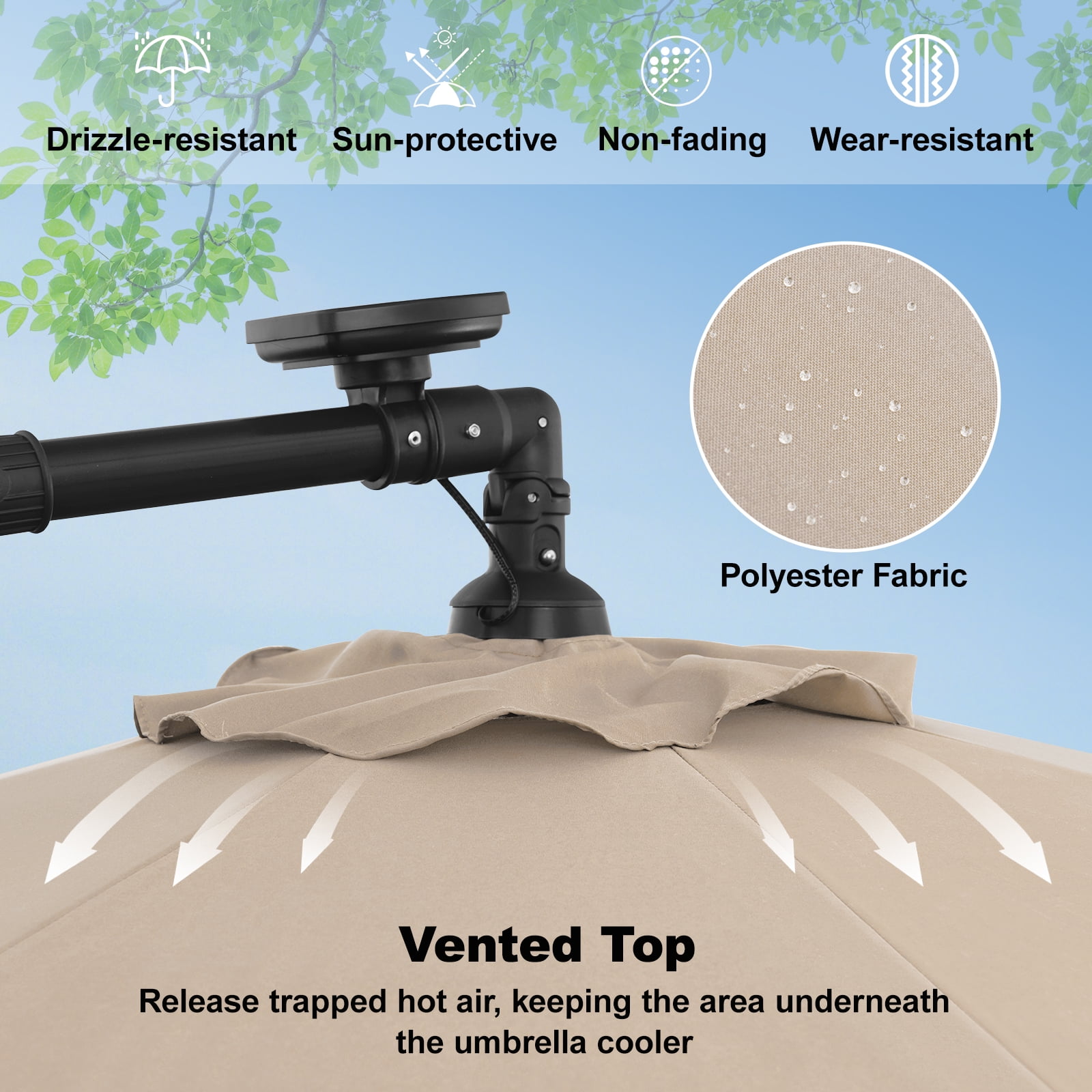 Costway 8.2' Beige Round Cantilever Patio Umbrellas, LED Lights
