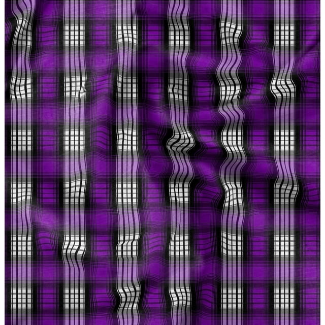 Soimoi Purple Poly Georgette Fabric Plaid Check Print Fabric by the Yard 42 Inch Wide