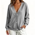 thumbnail image 2 of Textilo Womens V Neck Button Down Sweatshirt Jacket Long Sleeve Cardigan Sweatshirt with Pockets Solid Color Jackets 2026 Y2k Casual Fall Spring Comfy Clothing,Gray M, 2 of 4