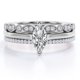 thumbnail image 1 of Juego de Pavé JeenMata de 2 Puntas Corte Marquesa 1,25 Ct Filigrana Milgrain Art Deco Anillo de Compromiso Solitario Trío de Anillos Nupciales Baño de Oro Blanco 18 K sobre Plata, 1 of 6
