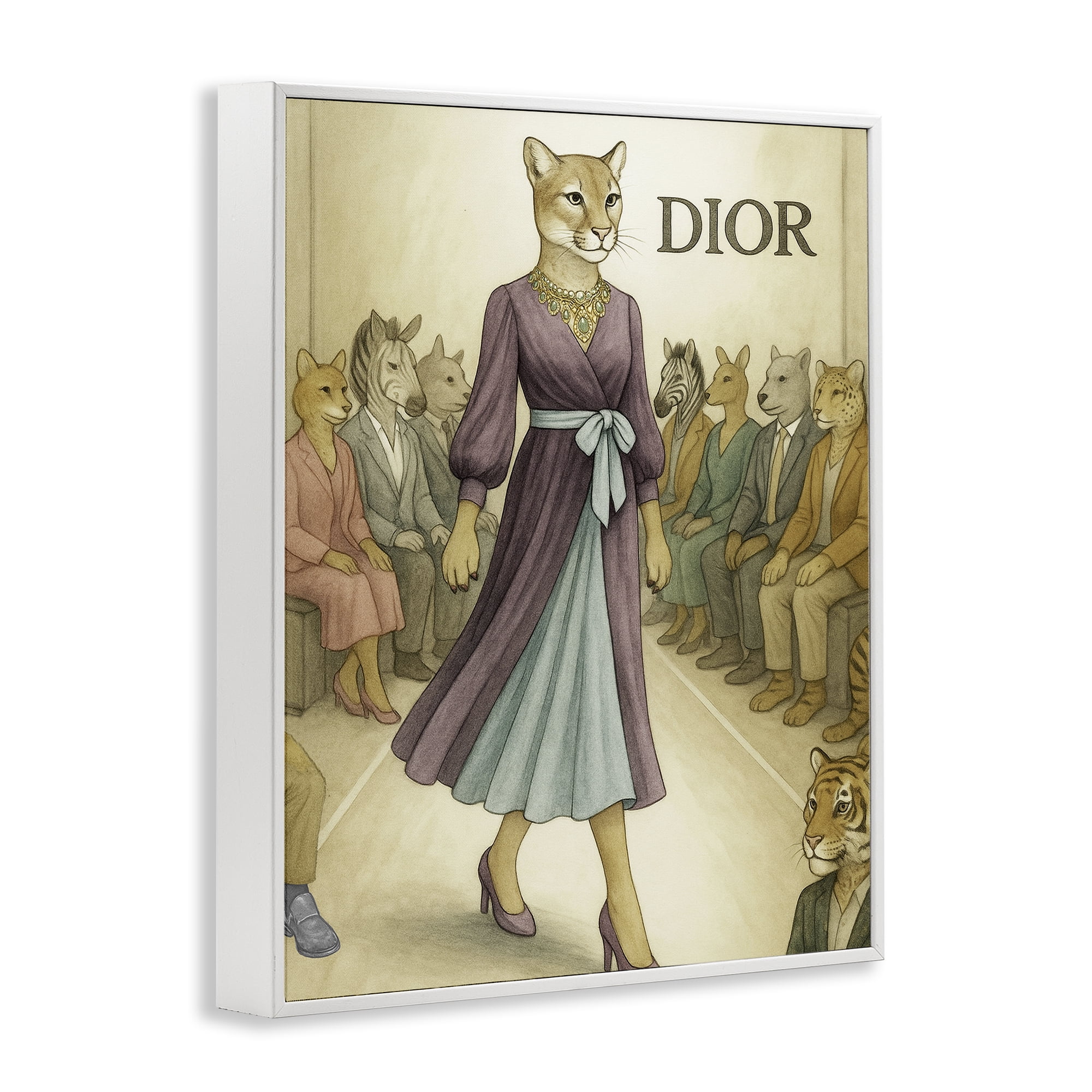 Stupell Industries Fashion Runway Cougar White Framed Giclee Art, design by Grotto Studios