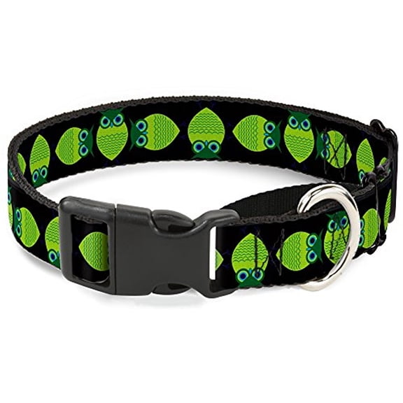 Buckle-Down Martingale Dog Collar - Owls Flip Black Mauve Sage - 1" Wide - Fits 15-26" Neck Size - Large