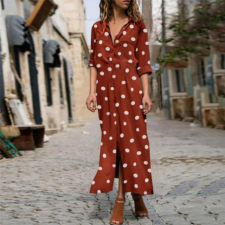 Fashion print polka dot button dress discount