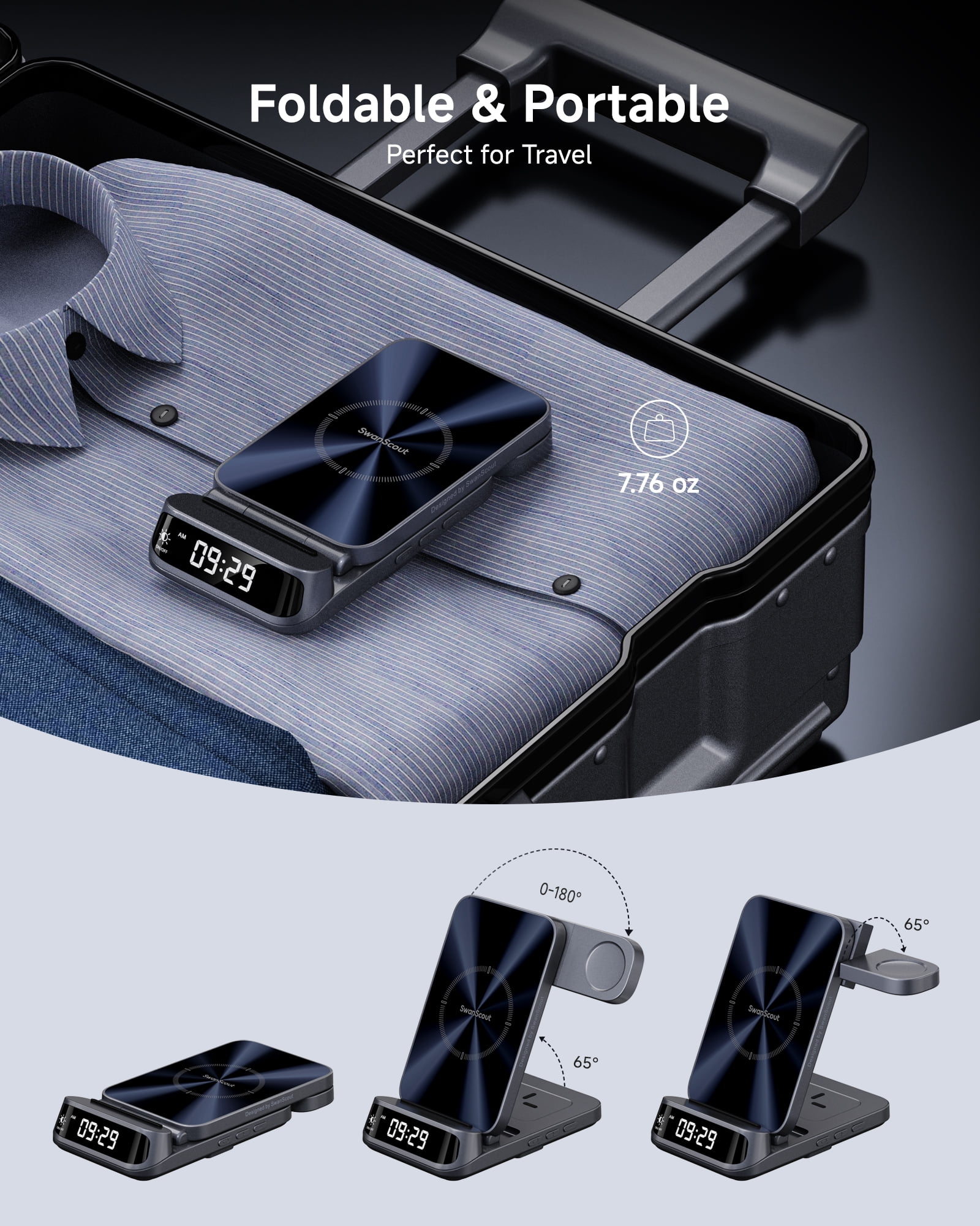 Wireless Charging Station for Samsung, 3 in 1 Wireless Charger for Samsung S25/S24/S23/S22/Z Flip 7/Z Fold, for Galaxy Watch 8/8 Classic/7/Ultra/6/5, Galaxy Buds 3/3 Pro, SwanScout 708S (NO Adapter)