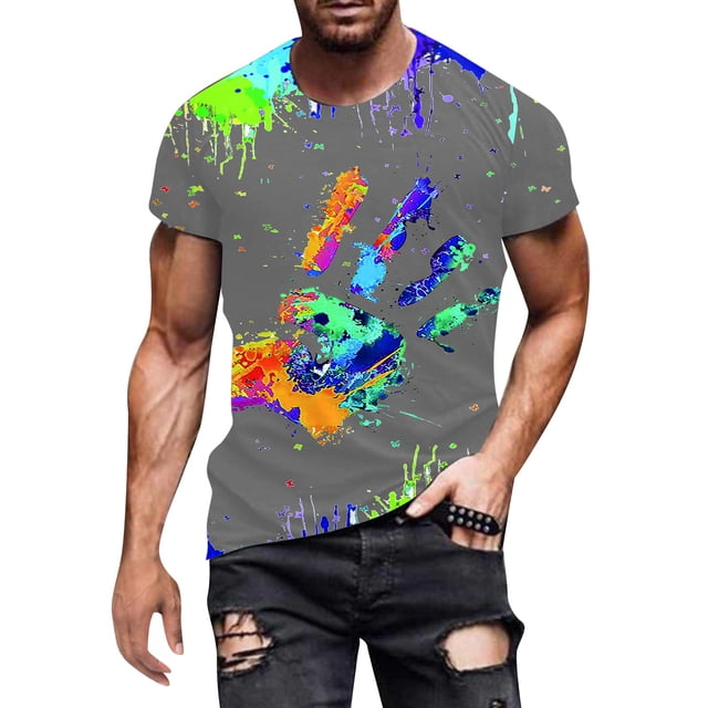T-Shirts Homme Été Mode Simple T-Shirt à Manches Courtes Col Rond Chemises Grandes Tailles Gris G