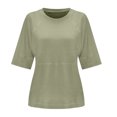 thumbnail image 4 of Blusa de manga media con cuello redondo lisa y casual para mujer: top de poliéster transpirable para el día a día o el trabajo, ligero y resistente a las arrugas, 4 of 5