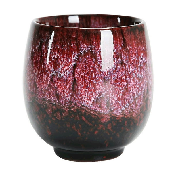 Taza de cerámica retro hecha a mano, taza de agua, Kung Rojo cálido