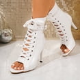 thumbnail image 3 of Rokment Women's Stiletto High Heels Combat Booties Sandals Vintage Sexy Leather Buckles Pointed Open Toe Lace up Dressy Pumps Spring Summer Shoes for Ladies White Size 8.5, 3 of 8
