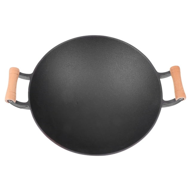 GOOHOCHY Large Capacity Nonstick Cast Iron Wok for Cooking Black Iron Round Bottom Wok 12.5 Inch