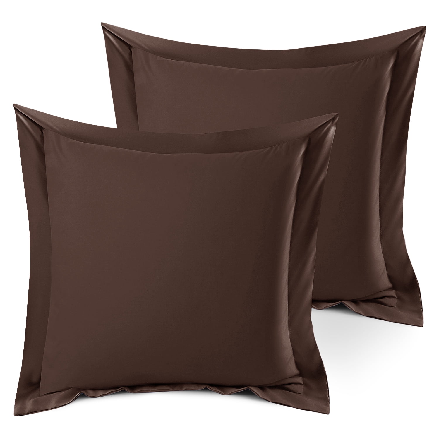 Set of 2 Euro 18"x18" Size Pillow Shams Chocolate Brown, Hotel Luxury