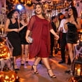 thumbnail image 3 of Agnes Orinda Women's Plus Size Halloween Outfits Cocktail Dresses Sequin Mesh Cape Overlay Crew Neck Wedding Guest Foral Midi Pencil Bodycon Dress 1X Red, 3 of 7
