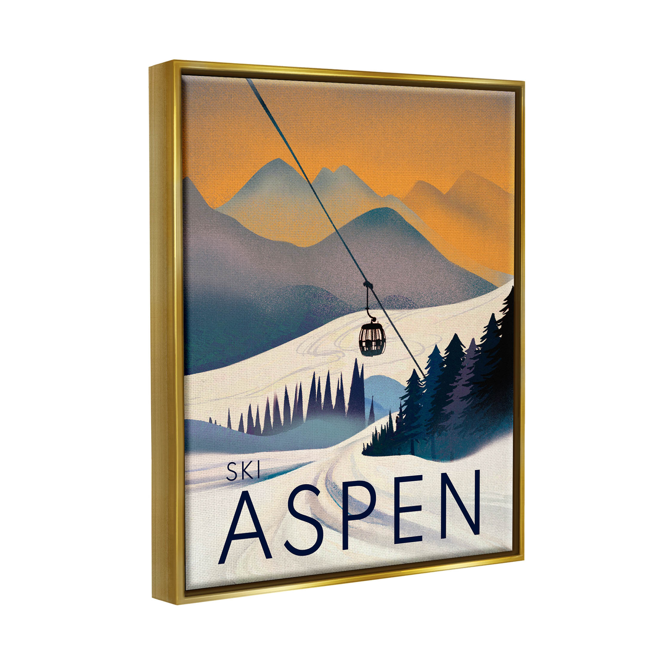 Stupell Industries Aspen Snow Slopes Mountain Graphic Art Metallic Gold Floating Framed Canvas Print Wall Art, Design by Ziwei Li