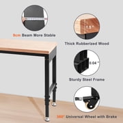 VEVOR Adjustable 28-39.5 Heights Workbench, 72 L X 25 W Garage Worktable with Universal Wheels, 3000 LBS Load Capacity, with Power Outlets