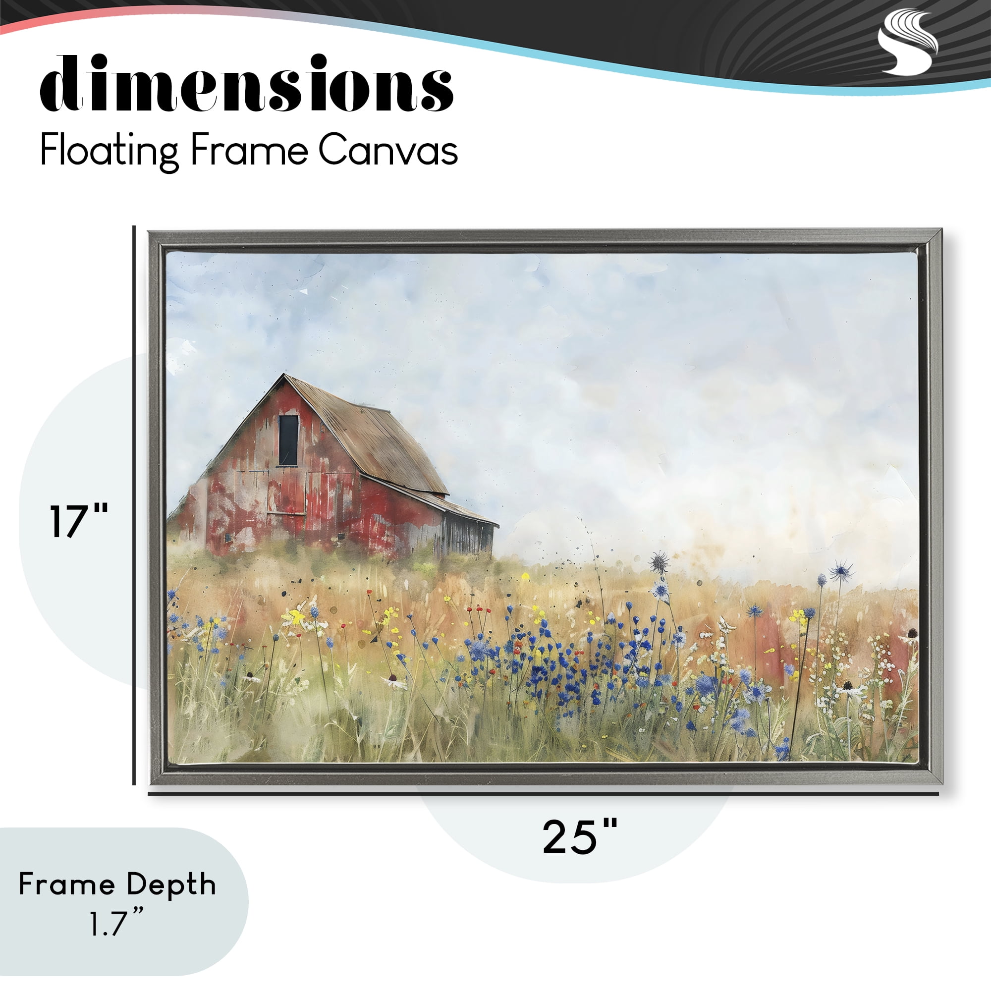 Stupell Industries Rustic Barn in Colorful Meadow Gray Framed Floater Canvas Wall Art, design by Creative Studio