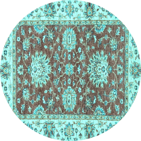 Ahgly Company Indoor Round Oriental Light Blue Traditional Area Rugs, 8' Round