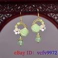 thumbnail image 4 of K-KED Green Jade Flower Earrings Drop 925 Silver Natural Delicate Jewelry Gifts Women Carved, 4 of 6