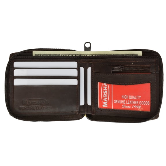 Marshal Zip Around Bifold Wallet with Card Slots and Zipped Coin Space for Men