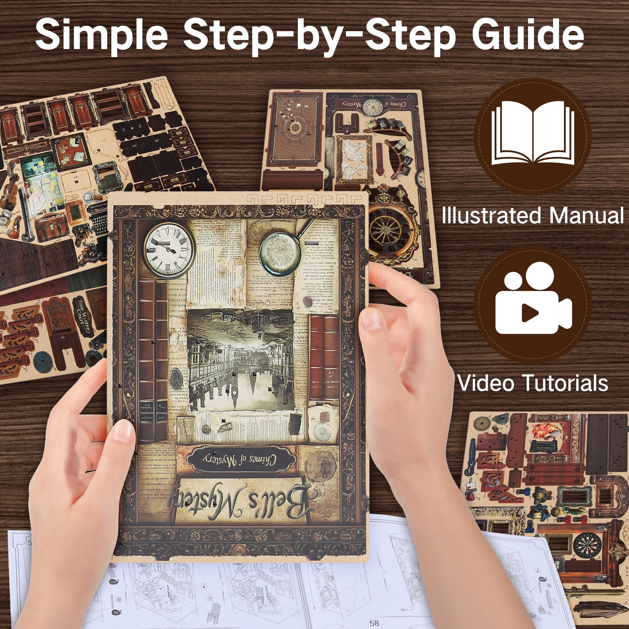 BELEEV Book Nook Kit,3D Wooden Puzzle DIY Miniature House Kit,Miniature Dollhouse Bookshelf Insert Decor,Bookend Model Kit for Adults Teens Beginners,Birthday Gifts - Chimes of Mystery