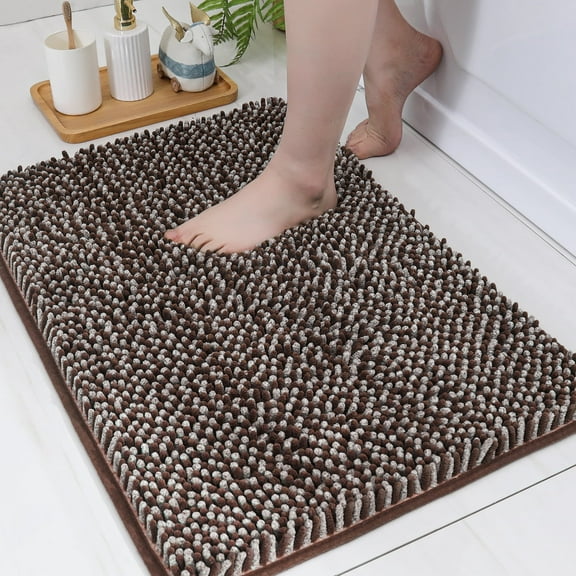 FloorHug Bathroom Rugs 20"x30", Chenille Bath Rugs Washable for Bathroom Floor, Soft and Absorbent Bath Mat Non-Slip, 1.2" Thick Plush Fluffy Bathroom Mat for Tub and Shower, Brown