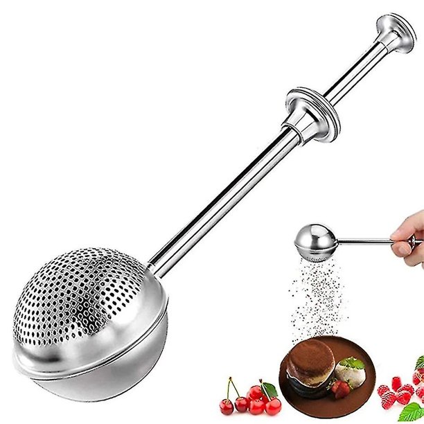 Plumero de acero inoxidable para hornear, agitador de harina, azúcar, glaseado, cacao, herramienta de cocina, bola de té telescópica, máquina de té tipo empuje Botao