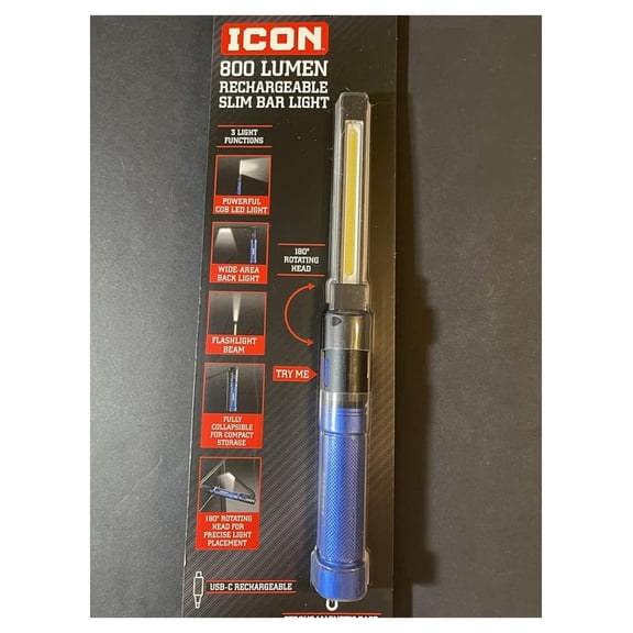 ICON 800 Lumen LED Rechargeable Magnetic Handheld Foldable Slim Bar Work Light (Blue)